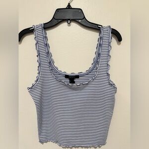 Forever 21 White and Blue Striped Tank Top size medium